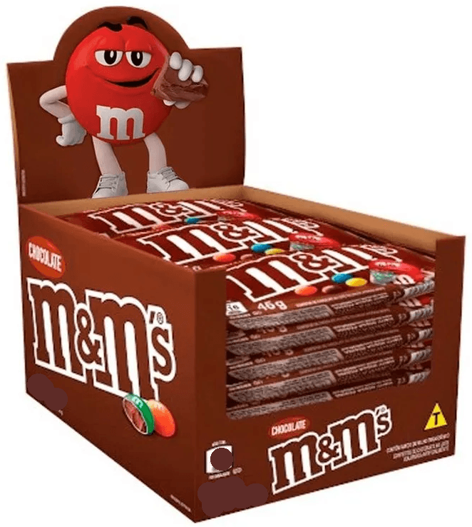 CONFEITO DE CHOCOLATE M&MS AO LEITE COM 18 UNIDADES DE 40G CADA